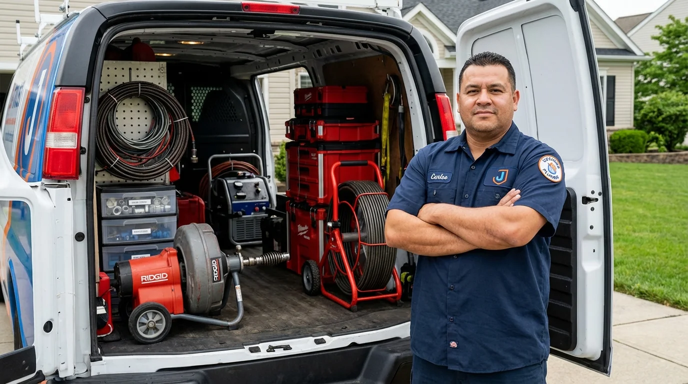 Professional drain cleaning equipment and Johns Plumbing LLC plumber in Northfield