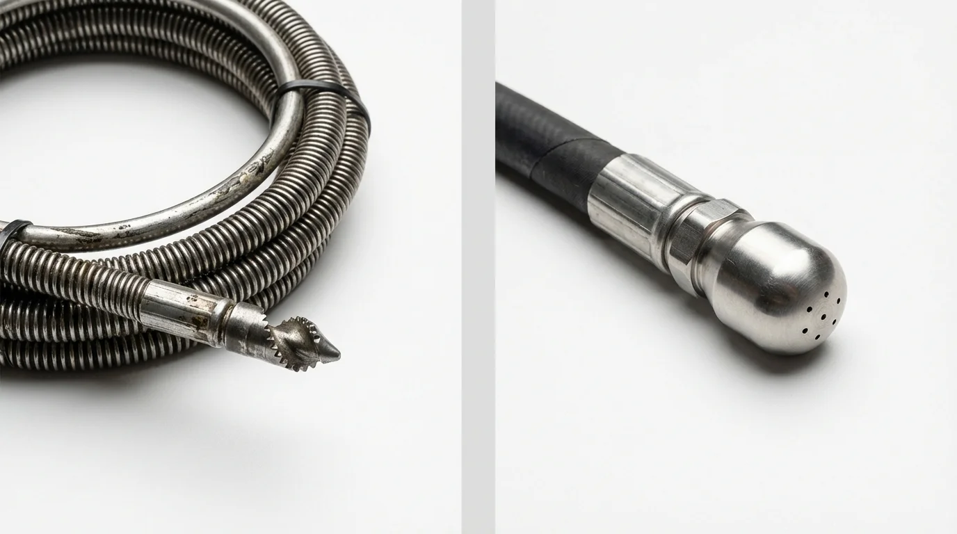 Drain snake cable and hydro jetting nozzle used for drain cleaning in Northfield, MA